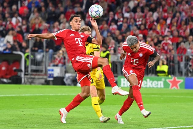 Torchance Jamal MUSIALA (Bayern Muenchen) und Luis DIAZ (Bayern Muenchen) ,Aktion,Zweikampf, Strafraumszene. Fussball Champions League,Saison 2026 27, Ligaphase FC Bayern Muenchen -Bodoe Glimt 5-0 am 10.09.2026.