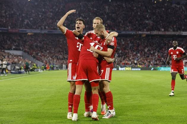 MUNICH - (l-r) Aleksandar Pavlovic of FC Bayern Munchen, Jamal Musiala of FC Bayern Munchen, Harry Kane of FC Bayern Munchen, Konrad Laimer of FC Bayern Munchen celebrate 1-0 during the Champions League between FC Bayern Munich and FK Bodo Glimt on September 10, 2026 at the Allianz Arena in Munich, Germany. BART STOUTJESDIJK ANP UEFA Champions League 2026 27 xVIxANPxSportx xBartxStoutjesdijkxIVx 567967817 originalFilename: 567967817.jpg