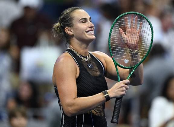 (260911) -- NEW YORK, Sept. 11, 2026 -- Aryna Sabalenka of Belarus celebrates after wining the women s singles semifinal match against Jessica Pegula of the United States at the 2026 US Open tennis championships in New York, the United States, Sept. 10, 2026. ) (SP)U.S.-NEW YORK-TENNIS-US OPEN-WOMEN S SINGLES LixRui 