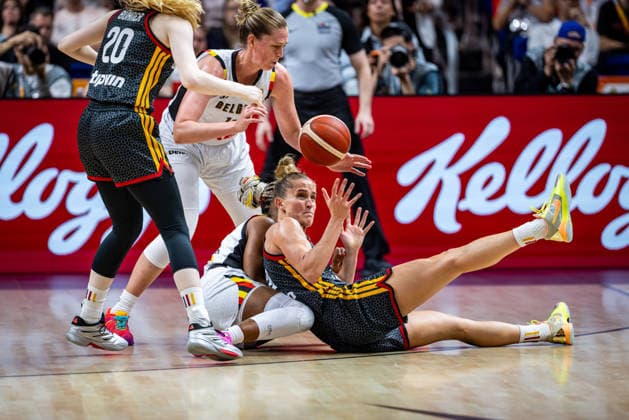 Basketball Berlin 10.09.2026 FIBA Women™s Basketball World Cup Germany 2026 Viertelfinale Quarterfinal Belgien (BEL) - Deutschland (GER) Leonie Fiebich (Deutschland, No.13) Emma MEESSEMAN (Belgien, No.11) Maxuella LISOWA MBAKA (Belgien, No.31) Frida Bühner (Deutschland, No.20)