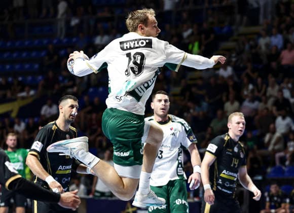 Partizan v Fuchse Berlin - EHF Champions League Mathias Gidsel (C) of Fuchse Berlin in action during the EHF Champions League Season 2026 2027 Group Phase match between RK Partizan v Fuchse Berlin at Aleksandar Nikolic Hall on September 10, 2026 in Belgrade, Serbia. Belgrade Serbia Copyright: xSrdjanxStevanovicx x