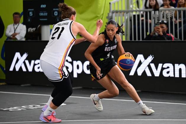 Sarah Polleros and Sarah Dossou pictured during a game between Germany and Belgium, a qualifying game in Pool D at the FIBA 3x3 Europe Cup, on Friday 11 September 2026 in Antwerp. DIRKxWAEM  x185970081x