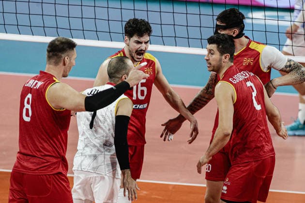 IPA88398995 - North Macedonian players celebrating a point during the CEV Enel Eurovolley 2026 pool stage match between Israel and North Macedonia — Arena 8888 in Sofia, Bulgaria, on September 11, 2026  Copyright: xIvanxSxIvanov IPAxSportx xx IPA88398995