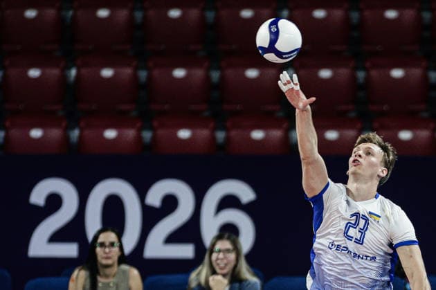 IPA88398975 - Ukraine s Denis Veletskyi in action during the CEV Enel Eurovolley 2026 pool phase match between Israel and North Macedonia at Arena 8888 in Sofia, Bulgaria, on September 11, 2026  Copyright: xIvanxSxIvanov IPAxSportx xx IPA88398975