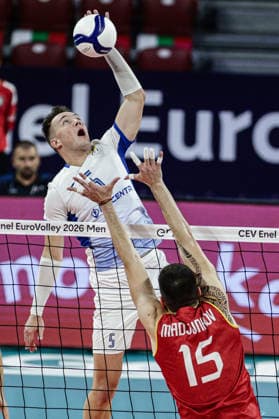 IPA88398980 - Ukraine s Oleh Plotnytskyi in action during the CEV Enel Eurovolley 2026 pool phase match between Israel and North Macedonia at Arena 8888 in Sofia, Bulgaria, on September 11, 2026  Copyright: xIvanxSxIvanov IPAxSportx xx IPA88398980