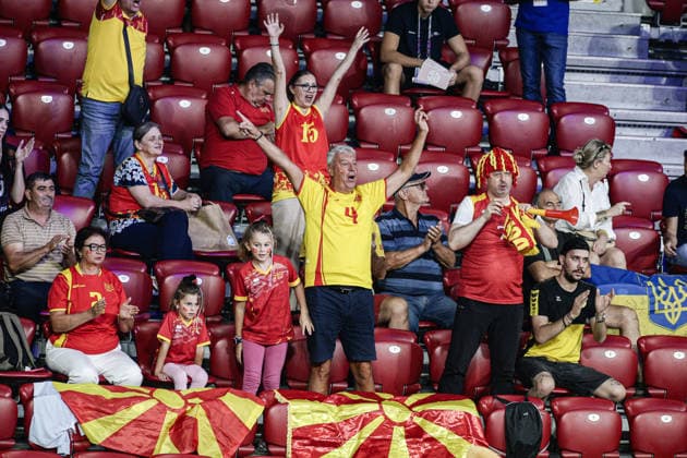 VOLLEYBALL - CEV Eurovolley Men - Pool Stage - Ukraine - North Macedonia Photo by IPA ABACAPRESS.COM88399006 - Ukrainian fans during the CEV Enel Eurovolley 2026 pool phase match between Israel and North Macedonia at Arena 8888 in Sofia, Bulgaria, on September 11, 2026 Sofia Bulgaria  Copyright: xIPAxSport ABACAx