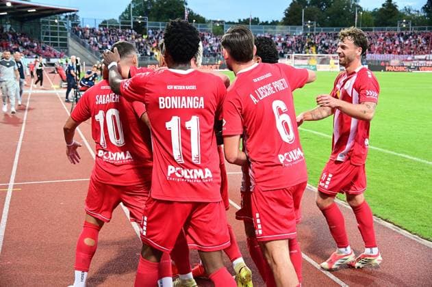 11.09.2026 xkhx Kassel, Auestadion Regionalliga Südwest Saison 2026 2027 KSV Hessen Kassel - Kickers Offenbach (OFC) Torjubel nach dem Tor zum 2:0 durch Sercan Sararer (10, Hessen Kassel)