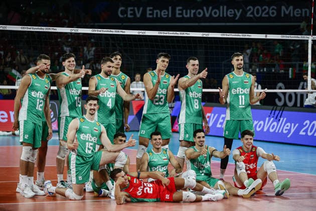 VOLLEYBALL - CEV Eurovolley Men - Portugal vs. Bulgaria Photo by IPA ABACAPRESS.COM88406115 - Team Bulgaria team photo after winning the CEV Enel Eurovolley 2026 pool phase match between Portugal and Bulgaria—Arena 8888 in Sofia, Bulgaria, on September 11, 2026 Sofia Bulgaria  Copyright: xIPAxSport ABACAx