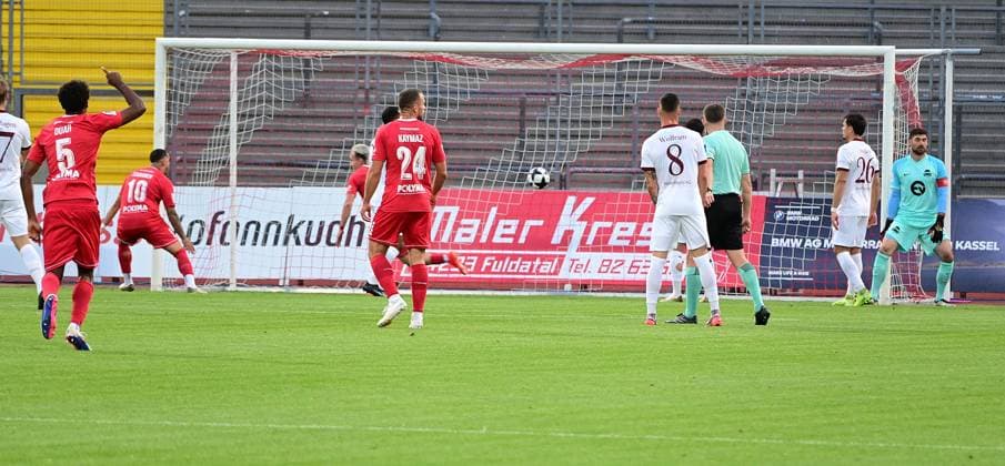 11.09.2026 xkhx Kassel, Auestadion Regionalliga Südwest Saison 2026 2027 KSV Hessen Kassel - Kickers Offenbach (OFC) Tor zum 1:0 durch Mirnes Pepic (20, Hessen Kassel)