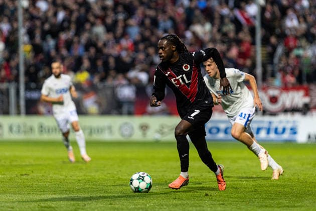 3.Liga: FC Viktoria Köln - Hansa Rostock; 11.09.2026 Yannick Tonye (FC Viktoria Köln, 7) 3.Liga: FC Viktoria Köln - Hansa Rostock; Sportpark Höhenberg, Köln; 11.09.2026 DFB regulations prohibit any use of photographs as image sequences and or quasi video. Copyright: xBEAUTIFULxSPORTS Buriakovx
