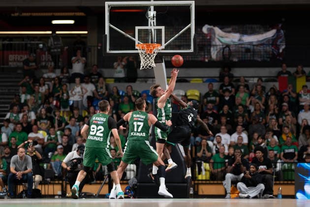 Kyrell Luc for Slask Wroclaw reaches for the ball during the London Lions Invitational match between Zalgiris Kaunas and Slask Wroclaw foe the third place playoffs at the Copper Box Arena, London, United Kingdom on 11 September 2026. Copyright: xPhilxHutchinsonx 45390101