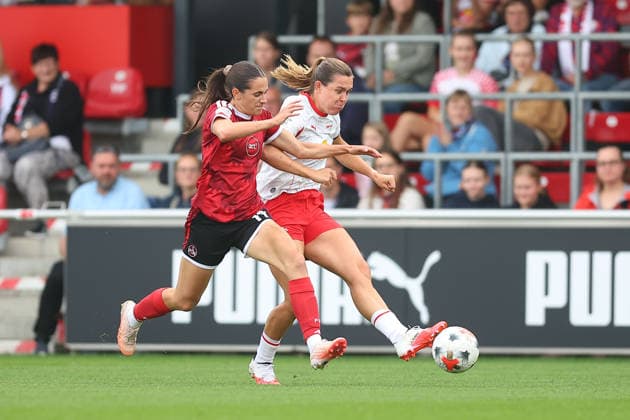 RB Leipzig - Nürnberg 1. Bundesliga Frauen Leipzig, Trainingszentrum am Cottaweg, 12.09.2026, Fußball, Frauen, Saison 2026 2027, Frauen-Bundesliga, 4. Spieltag , RB Leipzig - 1. FC Nürnberg , Im Bild v.l.: Marie Bleil (17, Nürnberg) und Alieke Tuin (22, Leipzig) , *** RB Leipzig vs. Nuremberg 1, Women s Bundesliga, Leipzig, Training Center on Cottaweg, September 12, 2026, Soccer, Women, 2026–2027 Season, Women’s Bundesliga, Matchday 4, RB Leipzig vs. FC Nuremberg, Pictured from left: Marie Bleil, 17, Nuremberg, and Alieke Tuin, 22, Leipzig,