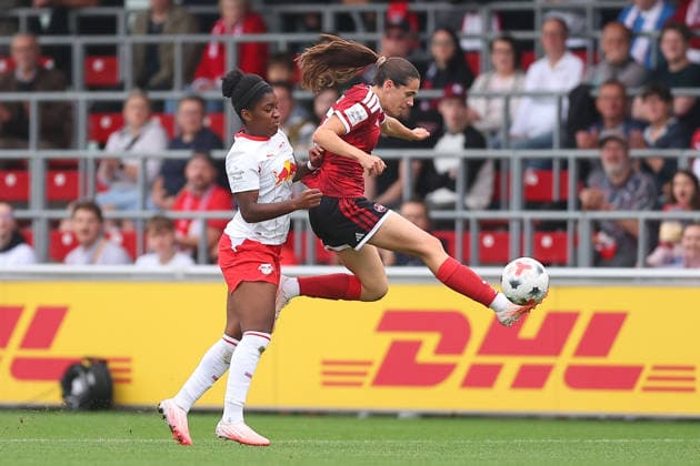 RB Leipzig - Nürnberg 1. Bundesliga Frauen Leipzig, Trainingszentrum am Cottaweg, 12.09.2026, Fußball, Frauen, Saison 2026 2027, Frauen-Bundesliga, 4. Spieltag , RB Leipzig - 1. FC Nürnberg , Im Bild v.l.: Delice Boboy (17, Leipzig) und Marie Bleil (17, Nürnberg) , *** RB Leipzig vs. Nuremberg 1, Women s Bundesliga, Leipzig, Training Center on Cottaweg, September 12, 2026, Soccer, Women, 2026–2027 Season, Women’s Bundesliga, Matchday 4, RB Leipzig vs. FC Nuremberg, Pictured from left: Delice Boboy (17), Leipzig, and Marie Bleil (17), Nuremberg,