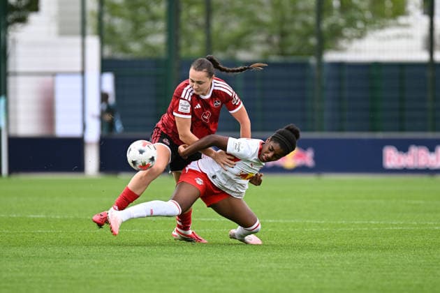 Fußball I Frauen I Saison 2026-2027 I Bundesliga I 4. Spieltag I RB Leipzig - 1. FC Nürnberg I 12.09.2026 Zweikampf Leia Varley (2, 1. FC Nürnberg) und Delice Boboy (17, Rasenballsport Leipzig) Leipzig RB Trainingszentrum, Cottaweg 7 Sachsen Deutschland *** Soccer I Women’s I 2026–2027 Season I Bundesliga I Matchday 4 I RB Leipzig vs. 1. FC Nürnberg I September 12, 2026, Tackle by Leia Varley 2, 1 FC Nuremberg’s Leia Varley (2) and Rasenballsport Leipzig’s Delice Boboy (17), RB Leipzig Training Center, Cottaweg 7, Saxony, Germany Copyright: xLobeca InesxHähnelx