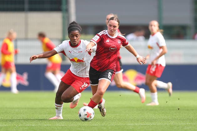 RB Leipzig - Nürnberg 1. Bundesliga Frauen Leipzig, Trainingszentrum am Cottaweg, 12.09.2026, Fußball, Frauen, Saison 2026 2027, Frauen-Bundesliga, 4. Spieltag , RB Leipzig - 1. FC Nürnberg , Im Bild v.l.: Delice Boboy (17, Leipzig) und Charline Coutel (6, Nürnberg) , *** RB Leipzig vs. Nuremberg 1, Women s Bundesliga, Leipzig, Training Center on Cottaweg, September 12, 2026, Soccer, Women, 2026–2027 season, Women’s Bundesliga, Matchday 4, RB Leipzig vs. FC Nuremberg, Pictured from left: Delice Boboy (17), Leipzig, and Charline Coutel (6), Nuremberg,