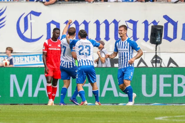 12.09.2026, xgox, Fussball - 2.Bundesliga 1.FC Magdeburg - 1.FC Kaiserslautern emspor, v.l. Jubel nach dem 2:0 durch Alexander Nollenberger (Magdeburg, 17) (DFL DFB REGULATIONS PROHIBIT ANY USE OF PHOTOGRAPHS as IMAGE SEQUENCES and or QUASI-VIDEO) Magdeburg *** September 12, 2026, xgox, Soccer, 2. Bundesliga: 1. FC Magdeburg vs. 1. FC Kaiserslautern (emspor), from left: Celebrations after Alexander Nollenberger’s 2-0 goal for Magdeburg, 17 DFL and DFB regulations prohibit any use of photographs as image sequences and or quasi-video, Magdeburg