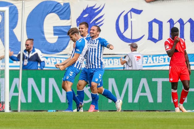 12.09.2026, xgox, Fussball - 2.Bundesliga 1.FC Magdeburg - 1.FC Kaiserslautern emspor, v.l. Jubel nach dem 2:0 durch Alexander Nollenberger (Magdeburg, 17) (DFL DFB REGULATIONS PROHIBIT ANY USE OF PHOTOGRAPHS as IMAGE SEQUENCES and or QUASI-VIDEO) Magdeburg *** September 12, 2026, xgox, Soccer, 2. Bundesliga: 1. FC Magdeburg vs. 1. FC Kaiserslautern (emspor), from left: Celebrations after Alexander Nollenberger’s 2-0 goal for Magdeburg, 17 DFL and DFB regulations prohibit any use of photographs as image sequences and or quasi-video, Magdeburg