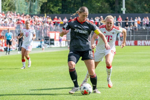 Zweikampf zwischen Samantha Steuerwald (1. FC Union Berlin Frauen, 19) und Pauline Bremer (1. FC Koeln, 09). 1. FC Koeln vs. 1. FC Union Berlin, Fussball, Frauen Bundesliga, 04. Spieltag, Saison 2026 2027, 12.09.2026 DFL DFB Regulations prohibit any use of Photographs as image sequences and or Quasivideo 1. FC Koeln vs. 1. FC Union Berlin, Fussball, Frauen Bundesliga, 04. Spieltag, Saison 2026 2027, 12.09.2026 Koeln *** Tackle between Samantha Steuerwald (1 FC Union Berlin Women, 19) and Pauline Bremer (1 FC Koeln, 09) during 1 FC Koeln vs. 1 FC Union Berlin, Soccer, Women’s Bundesliga, Matchday 4, 2026–2027 season, September 12, 2026 DFL DFB regulations prohibit any use of photographs as image sequences and or quasi-video 1 FC Cologne vs. 1 FC Union Berlin, soccer, Women’s Bundesliga, Matchday 4, 2026–2027 season, September 12, 2026, Cologne Copyright: xEibner-Pressefoto ThomasxHaeslerx EP_THR