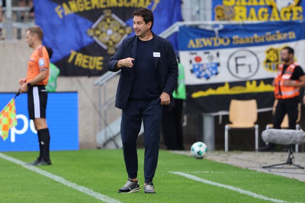 12.09.2026, Fussball, Herren, 3. Liga, Saison 2026 2027, 1. FC Saarbrücken - FC Ingolstadt 04, Trainer Argirios Giannikis (1. FC Saarbrücken) Saarbrücken Ludwigsparkstadion Saarland Deutschland (DEU) Copyright: xSebastianxBachx