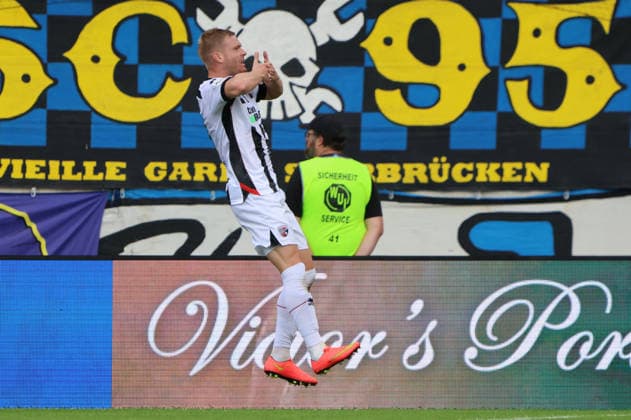 12.09.2026, Fussball, Herren, 3. Liga, Saison 2026 2027, 1. FC Saarbrücken - FC Ingolstadt 04, Torjubel zum 0:1, Torschütze: Lars Lokotsch (FC Ingolstadt 04) Saarbrücken Ludwigsparkstadion Saarland Deutschland (DEU) Copyright: xSebastianxBachx