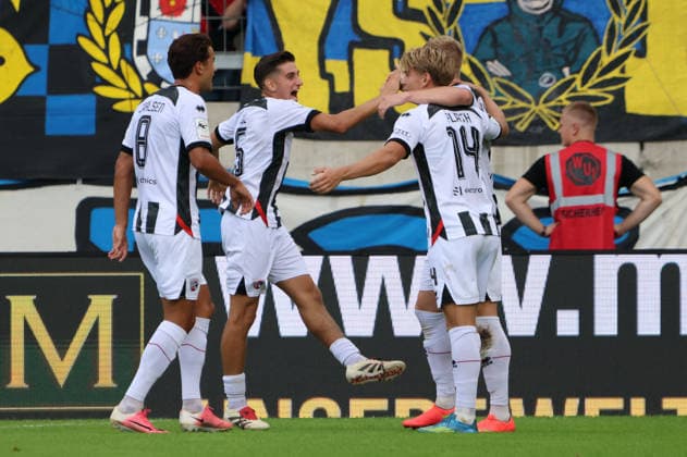 12.09.2026, Fussball, Herren, 3. Liga, Saison 2026 2027, 1. FC Saarbrücken - FC Ingolstadt 04, Torjubel zum 0:1, Torschütze: Lars Lokotsch (FC Ingolstadt 04) Saarbrücken Ludwigsparkstadion Saarland Deutschland (DEU) Copyright: xSebastianxBachx