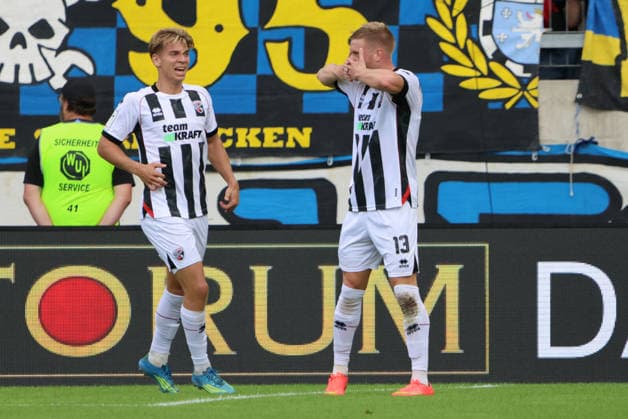 12.09.2026, Fussball, Herren, 3. Liga, Saison 2026 2027, 1. FC Saarbrücken - FC Ingolstadt 04, Torjubel zum 0:1, Torschütze: Lars Lokotsch (FC Ingolstadt 04) Saarbrücken Ludwigsparkstadion Saarland Deutschland (DEU) Copyright: xSebastianxBachx
