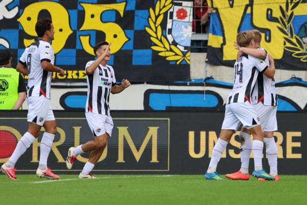 12.09.2026, Fussball, Herren, 3. Liga, Saison 2026 2027, 1. FC Saarbrücken - FC Ingolstadt 04, Torjubel zum 0:1, Torschütze: Lars Lokotsch (FC Ingolstadt 04) Saarbrücken Ludwigsparkstadion Saarland Deutschland (DEU) Copyright: xSebastianxBachx