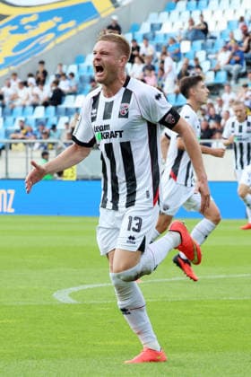 12.09.2026, xrekx, Fussball 3.Liga, 1.FC Saarbruecken - FC Ingolstadt 04 v.l. Torjubel nach dem Tor zum celebrating the goal celebrate 0:1 durch Lars Lokotsch (FC Ingolstadt 04) Saarbruecken