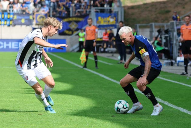 12.09.2026, Fussball, Herren, 3. Liga, Saison 2026 2027, 1. FC Saarbrücken - FC Ingolstadt 04, Florian Pick (1. FC Saarbrücken), Max Plath (FC Ingolstadt 04) Saarbrücken Ludwigsparkstadion Saarland Deutschland (DEU) Copyright: xSebastianxBachx