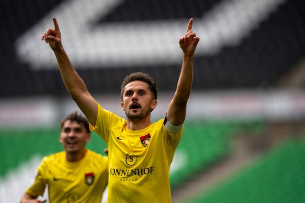 Volkan Celiktas (SG Sonnenhof Großaspach, 05) jubelt nach seinem 1:2 Treffer, TSV Havelse vs. SG Sonnenhof Großaspach, Fussball, 3. Liga, 5. Spieltag, 06.09.2026, DFB regulations prohibit any use of photographs as image sequences and or quasi-video Hannover Niedersachsen Deutschland