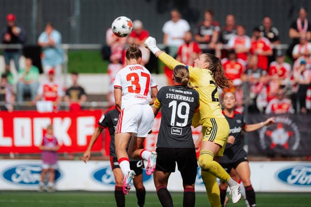 12.09.26, Women, Football, Google Pixel Frauen Bundesliga, Season 2026 2027, 1.FC Köln vs. 1.FC Union Berlin, Matchday 4 Goalkeeper Save by Nadine Böhi ( 28 - 1. FC Union Berlin) Cologne Franz-Kremer-Stadium NRW Deutschland