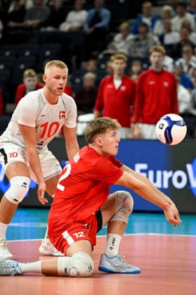 Tobias Hougs Kjaer (L) and Jonas Enemark Petersen of Denmark during men s volleyball European Championships Pool C match Denmark vs Netherlands in Tampere, 12th of September, 2026. - EMMI KORHONEN Tampere Finland 2nbU1Pb0Znk  Copyright: xEmmixKorhonenx 2nbU1Pb0Znk