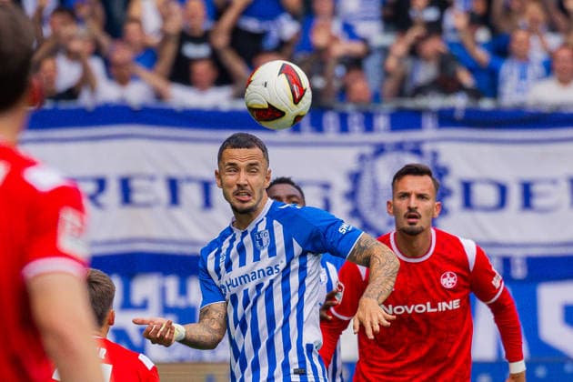 Deutschland: 2.Bundesliga, Saison 2026 2027, 12.09.2026, 5. Spieltag,1.FC Magdeburg vs 1. FC Kaiserslautern, Avnet Arena : Falko Michel (1.FC Magdeburg, 21) beim Kopfball *** Germany 2. Bundesliga, 2026–2027 Season, September 12, 2026, Matchday 5, 1. FC Magdeburg vs. 1. FC Kaiserslautern, Avnet Arena; Falko Michel (1. FC Magdeburg) scored with a header in the 21st minute Copyright: xMichellexLukax