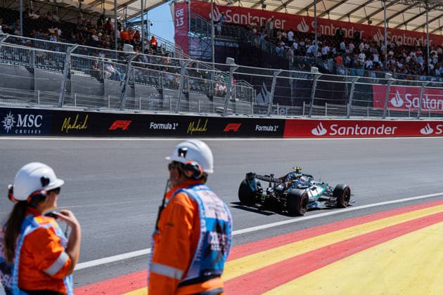 Andrea Kimi Antonelli (Mercedes AMG Petronas F1 Team, 12) vor den Tribuenen in La Monumental (Kurfve 12), Circuito de Madring, 3. freies Training, Grosser Preis von Spanien, Motorsport, Formel 1, Saison 2026, 12.09.2026 Grosser Preis von Spanien, Motorsport, Formel 1, Saison 2026, 12.09.2026 Madrid *** Andrea Kimi Antonelli, Mercedes AMG Petronas F1 Team, 12 in front of the grandstands at La Monumental, Turn 12, Circuito de Madrid, 3rd Free Practice, Spanish Grand Prix, Motorsports, Formula 1, 2026 Season, September 12, 2026 Spanish Grand Prix, Motorsports, Formula 1, 2026 Season, September 12, 2026 Madrid Copyright: xEibnerxPressefoto ChristianxLangx EP_CLG