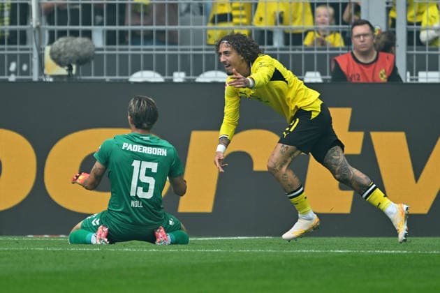 Moenchengladbach, Signal-Iduna-Park, 12.09.26, GER, Herren, 1.Bundesliga, Saison 2026-2027, Borussia Dortmund - SC Paderborn 07 Bild: DFL regulations prohibit any use of photographs as image sequences and or quasi-video. Nordrhein-Westfalen Deutschland *** Mönchengladbach, Signal Iduna Park, September 12, 2026, GER, Men s, Bundesliga 1, 2026–2027 Season, Borussia Dortmund vs. SC Paderborn 07. Image: DFL regulations prohibit any use of photographs as image sequences and or quasi-video. North Rhine-Westphalia, Germany