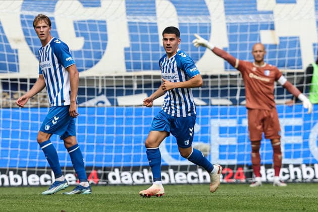 Felipe Chavez (M.,1. FC Magdeburg,11) und Luka Hyryläinen (1. FC Magdeburg,38) - 2. Fußball Bundesliga Saison 2026-2027 1. FC Magdeburg vs 1. FC Kaiserslautern in der Avnet Arena in Magdeburg - Aktion,Fußball,Mann,Männer,Deutschland,12.09.2026 *** Felipe Chavez M, 1 FC Magdeburg, 11, and Luka Hyryläinen, 1 FC Magdeburg, 38, 2026–2027 Bundesliga Season, 1 FC Magdeburg vs. 1 FC Kaiserslautern at the Avnet Arena in Magdeburg; Action, Soccer,Man, Men, Germany, September 12, 2026
