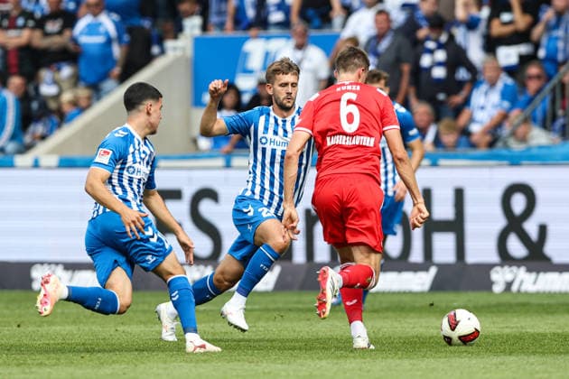 Torben Müssel (1. FC Magdeburg,26) und Felipe Chavez (1. FC Magdeburg,11) gegen Fabian Kunze (1. FC Kaiserslautern,6) - 2. Fußball Bundesliga Saison 2026-2027 1. FC Magdeburg vs 1. FC Kaiserslautern in der Avnet Arena in Magdeburg - Aktion,Fußball,Mann,Männer,Deutschland,12.09.2026 *** Torben Müssel (1 FC Magdeburg), 26, and Felipe Chavez (1 FC Magdeburg),11 vs. Fabian Kunze (1 FC Kaiserslautern, 6) 2 Bundesliga Season 2026–2027: 1 FC Magdeburg vs. 1 FC Kaiserslautern at the Avnet Arena in Magdeburg Action, soccer, man,Men, Germany, September 12, 2026
