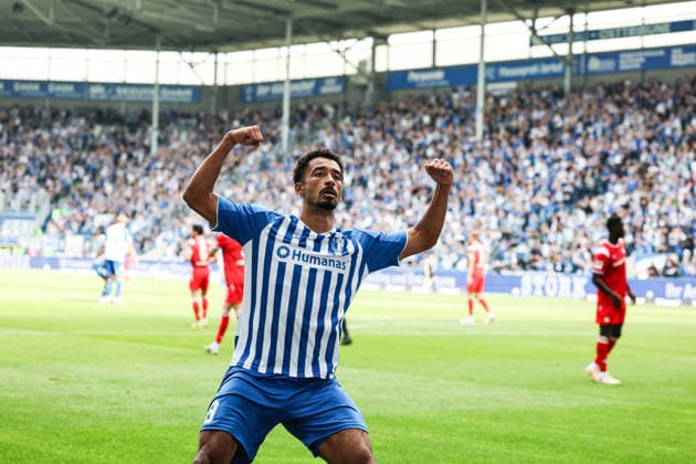 Torjubel - Torschütze Emmanuel Iyoha (1. FC Magdeburg,8) trifft zum 3-0 - 2. Fußball Bundesliga Saison 2026-2027 1. FC Magdeburg vs 1. FC Kaiserslautern in der Avnet Arena in Magdeburg - Aktion,Fußball,Mann,Männer,Deutschland,12.09.2026 *** Goal celebration: Scorer Emmanuel Iyoha of 1. FC Magdeburg scores the 3-0 goal in the 2026-2027 Bundesliga season match between 1. FC Magdeburg and 1. FC Kaiserslautern at the Avnet Arena in Magdeburg. Action, soccer, man,Men, Germany, September 12, 2026
