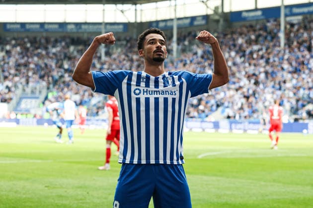 Torjubel - Torschütze Emmanuel Iyoha (1. FC Magdeburg,8) trifft zum 3-0 - 2. Fußball Bundesliga Saison 2026-2027 1. FC Magdeburg vs 1. FC Kaiserslautern in der Avnet Arena in Magdeburg - Aktion,Fußball,Mann,Männer,Deutschland,12.09.2026 *** Goal celebration: Goal scorer Emmanuel Iyoha of 1. FC Magdeburg, 8, scores to make it 3-0. 2026-2027 Bundesliga season: 1. FC Magdeburg vs. 1. FC Kaiserslautern at the Avnet Arena in Magdeburg. Action, soccer, man,Men, Germany, September 12, 2026