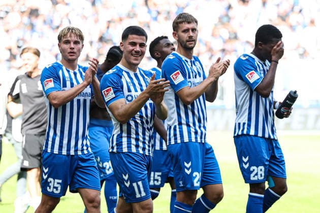 v.l. Magnus Baars (1. FC Magdeburg,35), Felipe Chavez (1. FC Magdeburg,11), Torben Müssel (1. FC Magdeburg,26), Pierre Nadjombe (1. FC Magdeburg,28) - 2. Fußball Bundesliga Saison 2026-2027 1. FC Magdeburg vs 1. FC Kaiserslautern in der Avnet Arena in Magdeburg - Aktion,Fußball,Mann,Männer,Deutschland,12.09.2026 *** From left: Magnus Baars 1 FC Magdeburg, 35; Felipe Chavez 1 FC Magdeburg, 11; Torben Müssel 1 FC Magdeburg, 26; Pierre Nadjombe 1 FC Magdeburg, 28 2 Bundesliga Season 2026–2027 1 FC Magdeburg vs. 1 FC Kaiserslautern at the Avnet Arena in Magdeburg Action, Soccer, Man,Men, Germany, September 12, 2026
