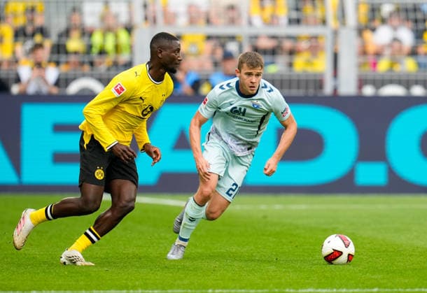 Serhou Guirassy (Borussia Dortmund, 9) gegen Jano Ter Horst (SC Paderborn 07, 21) GER, Borussia Dortmund vs SC Paderborn 07, 1. Bundesliga, 3. Spieltag, Saison 2026-27, Signal Iduna Park, Dortmund, 12.09.2026 DFL REGULATIONS PROHIBIT ANY USE OF PHOTOGRAPHS AS IMAGE SEQUENCES AND OR QUASI-VIDEO GER, Borussia Dortmund vs SC Paderborn 07, 1. Bundesliga, 3. Spieltag, Saison 2026-27, 12.09.2026 Dortmund *** Serhou Guirassy, Borussia Dortmund, 9 vs. Jano Ter Horst, SC Paderborn 07, 21 GER, Borussia Dortmund vs. SC Paderborn 07, 1 Bundesliga, Matchday 3, 2026–27 Season, Signal Iduna Park, Dortmund, September 12, 2026 DFL regulations prohibit any use of photographs as image sequences and or quasi-video GER, Borussia Dortmund vs. SC Paderborn 07, Bundesliga 1, Matchday 3, 2026–27 season, September 12, 2026, Dortmund Copyright: xEibner-Pressefoto ScottxColemanx EP_SCN