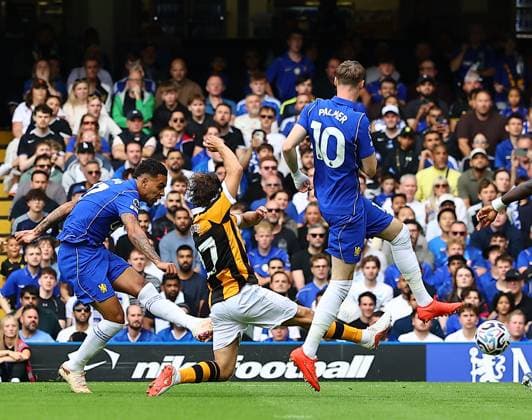 Morgan Rogers of Chelsea scores the opening goal Chelsea v Hull City, Premier League, Football, Football, Stamford Bridge, London, UK - 12 Sep 2026London Stamford Bridge United Kingdom EDITORIAL USE ONLY No use with unauthorised audio, video, data, fixture lists, club league logos or live services. Online in-match use limited to 120 images, no video emulation. No use in betting, games or single club league player publications.  Copyright: xMichaelxZemanek Shutterstockx 17144546y