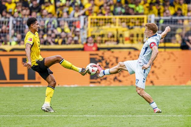 DORTMUND - Jobe Bellingham of Borussia Dortmund battles for possession with Laurin Curda of SC Paderborn 07 during the Bundesliga match between Borussia Dortmund and SC Paderborn 07 at Signal Iduna Park on September 12, 2026, in Dortmund, Germany. MARCEL TER BALS ANP Bundesliga 2026 27 xVIxANPxSportx xMarcelxterxBalsxIVx 568298627 originalFilename: 568298627.jpg