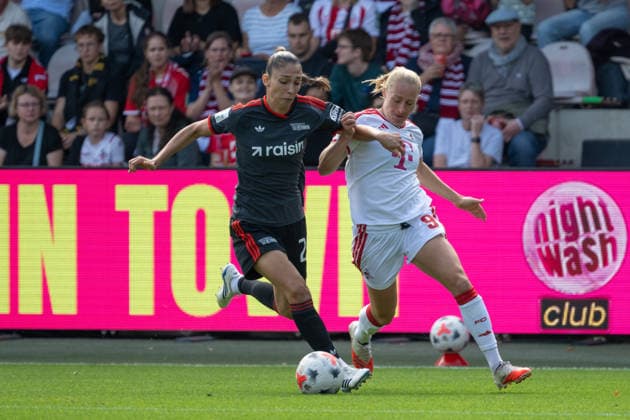 Zweikampf zwischen Amber Tysiak (1. FC Union Berlin Frauen, 26) und Pauline Bremer (1. FC Koeln, 09). 1. FC Koeln vs. 1. FC Union Berlin, Fussball, Frauen Bundesliga, 04. Spieltag, Saison 2026 2027, 12.09.2026 DFL DFB Regulations prohibit any use of Photographs as image sequences and or Quasivideo 1. FC Koeln vs. 1. FC Union Berlin, Fussball, Frauen Bundesliga, 04. Spieltag, Saison 2026 2027, 12.09.2026 Koeln *** Tackle between Amber Tysiak (1 FC Union Berlin Women, 26) and Pauline Bremer (1 FC Koeln, 09) – 1 FC Koeln vs. 1 FC Union Berlin, Soccer, Women’s Bundesliga, Matchday 4, 2026–2027 Season, September 12, 2026 DFL DFB regulations prohibit any use of photographs as image sequences and or quasi-video 1. FC Köln vs. 1. FC Union Berlin, soccer, Women’s Bundesliga, Matchday 4, 2026–2027 season, September 12, 2026, Cologne Copyright: xEibner-Pressefoto ThomasxHaeslerx EP_THR