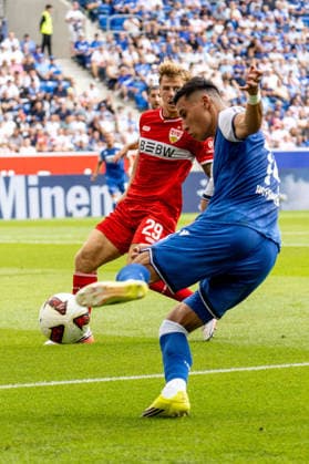 12.09.2026, xdaymx, Fussball 1.Bundesliga, TSG 1899 Hoffenheim - VfB Stuttgart. Flanke von Adam Daghim (TSG Hoffenheim) (DFL DFB REGULATIONS PROHIBIT ANY USE OF PHOTOGRAPHS as IMAGE SEQUENCES and or QUASI-VIDEO) Sinsheim *** September 12, 2026, xdaymx, Soccer, Bundesliga 1, TSG 1899 Hoffenheim vs. VfB Stuttgart: Cross by Adam Daghim, TSG Hoffenheim. DFL and DFB regulations prohibit any use of photographs as image sequences and or quasi-video. Sinsheim