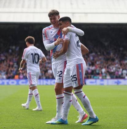 Premier League - Crystal Palace v Ipswich Town LONDON, ENGLAND, SEPTEMBER 12: GOAL 1-0, Anan Khalaili of Crystal Palace goal celebration with Jorgen Strand Larsen of Crystal Palace after scoring a goal to put Crystal Palace 1-0 ahead during The Premier League match between Crystal Palace v Ipswich Town at Selhurst Park Stadium, London, England, on September 12. (Photo by Daniel Weir) London Selhurst Park Stadium England Copyright: xDanielxWeir SportsxPressxPhotox Sportspressphoto_SPR228613