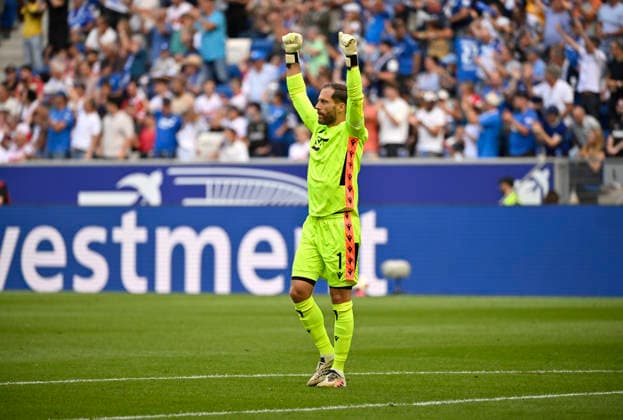 TOR zum 1:0 Adam Hlozek TSG 1899 Hoffenheim (10) (nicht im Bild) Torjubel bei Torwart Oliver Baumann TSG 1899 Hoffenheim (01) TSG 1899 Hoffenheim vs VfB Stuttgart 12.09.2026 DFL REGULATIONS PROHIBIT ANY USE OF PHOTOGRAPHS AS IMAGE SEQUENCES AND OR QUASI-VIDEO TSG 1899 Hoffenheim vs VfB Stuttgart *** GOAL: 1–0 Adam Hlozek, TSG 1899 Hoffenheim 10 (not shown in the frame); Goal celebration by goalkeeper Oliver Baumann, TSG 1899 Hoffenheim 01; TSG 1899 Hoffenheim vs. VfB Stuttgart, September 12, 2026; DFL REGULATIONS PROHIBIT ANY USE OF PHOTOGRAPHS AS IMAGE SEQUENCES AND OR QUASI-VIDEO TSG 1899 Hoffenheim vs. VfB Stuttgart