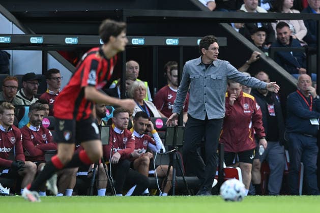 12th September 2026; Vitality Stadium, Bournemouth, England; Premier League Football, Bournemouth versus Brentford; Keith Andrews, manager for Brentford FC gestures SimonxWest