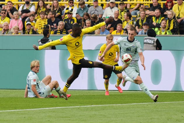 12.09.2026, xgrfx, Fussball 1.Bundesliga, Borussia Dortmund - SC Paderborn 07 v.l. Serhou Guirassy (Borussia Dortmund), Tjark Scheller (SC Paderborn) (DFL DFB REGULATIONS PROHIBIT ANY USE OF PHOTOGRAPHS as IMAGE SEQUENCES and or QUASI-VIDEO) Dortmund *** September 12, 2026, xgrfx, Soccer 1st Bundesliga, Borussia Dortmund vs. SC Paderborn 07, Serhou Guirassy (Borussia Dortmund), Tjark Scheller (SC Paderborn). DFL and DFB regulations prohibit any use of photographs as image sequences and or quasi-video. Dortmund