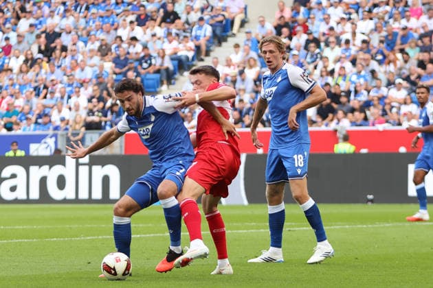12.09.2026, xtvx, Fussball 1.Bundesliga, TSG 1899 Hoffenheim - VfB Stuttgart v.l. Zweikampf, Duell, duel, tackle, compete Leon Avdullahu (TSG 1899 Hoffenheim) Dzenan Pejcinovic (VfB Stuttgart) (DFL DFB REGULATIONS PROHIBIT ANY USE OF PHOTOGRAPHS as IMAGE SEQUENCES and or QUASI-VIDEO) Sinsheim *** September 12, 2026, xtvx, Soccer, Bundesliga 1, TSG 1899 Hoffenheim vs. VfB Stuttgart, l Tackle, duel, tackle, compete Leon Avdullahu TSG 1899 Hoffenheim Dzenan Pejcinovic VfB Stuttgart DFL DFB REGULATIONS PROHIBIT ANY USE OF PHOTOGRAPHS AS IMAGE SEQUENCES AND OR QUASI-VIDEO Sinsheim